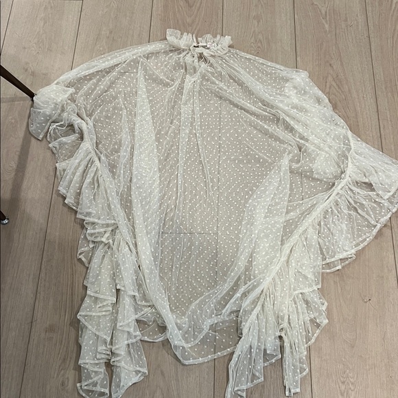 Free People Jackets & Blazers - Free People Cream Sheer Ruffle Poncho